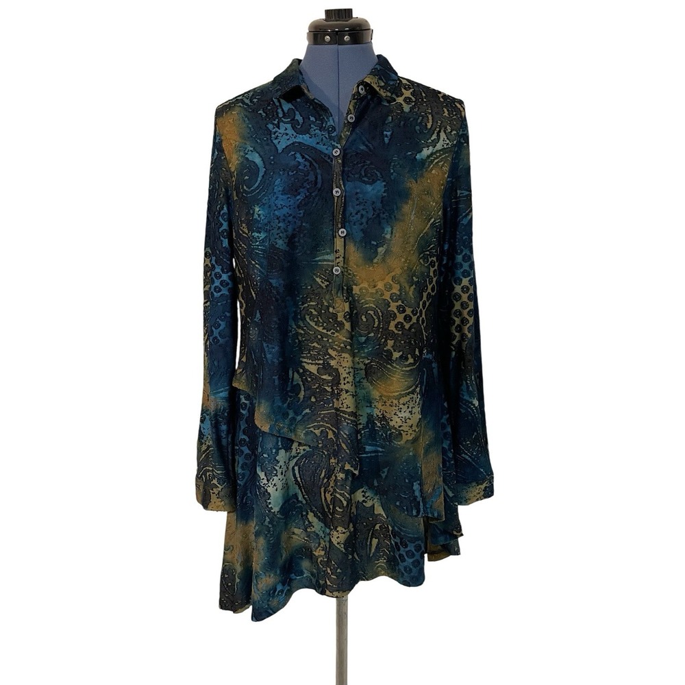 Adore Paisley Ombre Burnout‎ Layered Ruffle 1/2 Button Tunic Whimsigoth Artsy L
